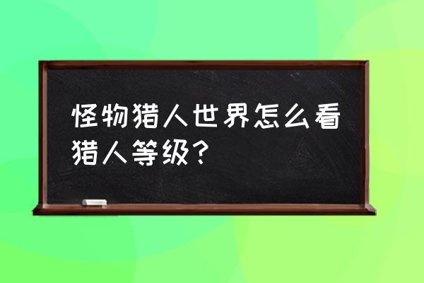 怪物猎人崛起如何提高猎人等级 怪物猎人世界怎么看猎人等级？